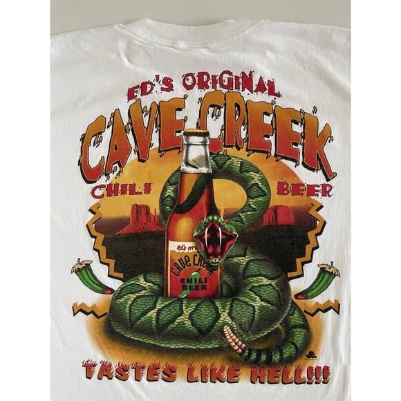 Vintage XXL Ed’s Original Cave Creek “Tastes Like Hell” Double-Sided T-Shirt - Picture 1 of 7